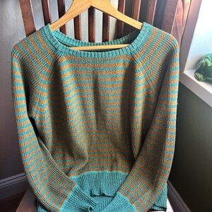 Prana Striped Green and Camel Women's Sweater